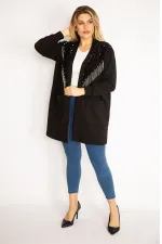 Kadın Siyah Payet Ve Zincir Aksesuarlı Astarsız Ceket 65N35139