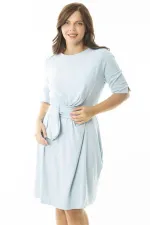 Kadın Büyük Beden Bebe Mavisi Belden Kuşak Bağcıklı Astarlı Elbise 65N36899