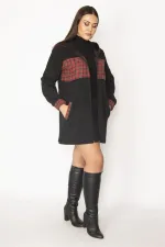 Kadın Bordo Ekose Desen Detaylı Kapşonlu Mont 65N29568