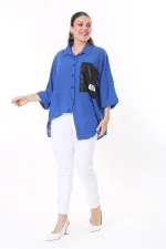 Chemise en similicuir grande taille pour femme, fermeture à boutons-pression, poche et détail sur le devant 65N37698 Chemise en similicuir grande taille pour femme, fermeture à boutons-pression, poche et détail sur le devant 65N37698