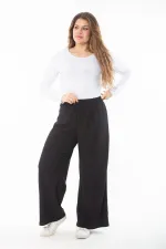 Kadın Büyük Beden Siyah Beli Lastikli Geniş Paçalı Bürümcük Pantolon 65N37315