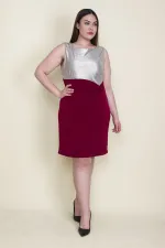 Kadın Gümüş Üst Kısmı Lame Ön Detaylı Abiye Elbise 65N26126