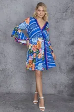 Kadın Renkli Volan Kollu Anvelop Elbise 65N24440