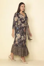 Kadın Renkli Etek Ucu Şifon Anvelop Uzun Elbise 65N33984