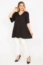 Tunique plissée noire trapèze pour femme 65N35319 Tunique plissée noire trapèze pour femme 65N35319