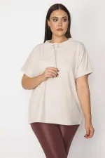 Kadın Taş Yakası Kuşgözü Bağcık Detaylı Yanları Sim Şeritli Dıuble Kollu Tunik 65N29614