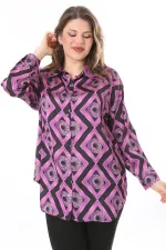 Kadın Büyük Beden Pembe Ön Düğmeli Saten Bluz 65N38017