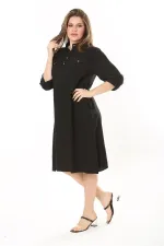 Kadın Büyük Beden Nar Ön Pat Düğmeli Süs Göğüs Cepli Kol Boyu Ayarlı Elbise 65N37871