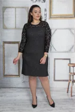 Kadın Antrasit Roba Ve Kolları Dantel Elbise 65N23654