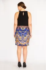 KADIN SİYAH HALTER YAKA SÜS DÜĞMELİ ETEĞİ DESENLİ ELBİSE