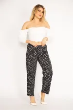 Kadın Siyah Beli Lastikli Çiçek Desenli Cepli Pantolon 65N34677