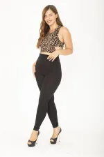 Kadın Büyük Beden Siyah Geniş Korsaj Kemerli Tayt 65N36978