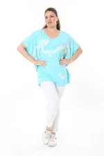 Kadın Büyük Beden Haki Renk Kombinli Uzun Kollu Tunik