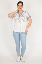 Kadın Kemik Büyük Beden V Yakalı Düşül Kol Bluz