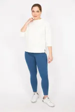 Kadın Kemik Büyük Beden Kapri Kol Kendinden Desenli Yan Yırtmaçlı Bluz