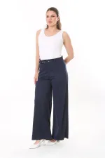 Kadın Büyük Beden Beyaz Kemer Aksesuarlı Geniş Paçalı Cepsiz Pantolon 65N37818