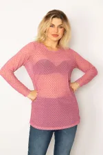 Kadın Pembe Desenli Tül Bluz 65N34253