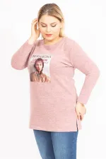 Kadın Mavi Yün Viskon Kumaş Aplike Ve Yan Yırtmaç Detaylı Tunik 65N35449