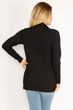 Kadın Siyah Ön Düğmeli Büzgü Detaylı Likralı Bluz 65N34856