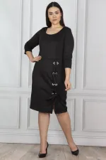 WOMEN'S BLACK EYELIGHT DETAILED DRESS