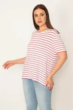 KADIN KEMİK BİSİKLET YAKALI ÇİZGİLİ BLUZ