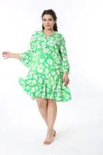 Kadın Büyük Beden Yeşil Ön Pat Düğmeli Katlı Elbise 65N38598