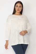 Kadın Kemik Ön Kısmı Desenli Flok Kumaş Kapri Kol Tunik 65N28906