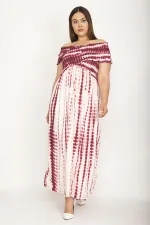 Kadın Fuşya Yakası Geniş Gipe Lastikli Yan Yırtmaçlı Uzun Elbise 65N26897