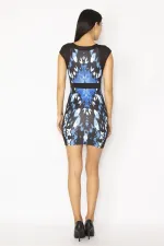 WOMEN'S BLACK COLOR DETAILED CREW NECK SLEEVELESS SHORT DRESS