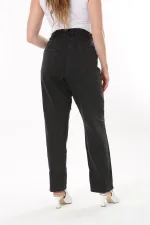 Kadın Büyük Beden Siyah Kup Detaylı Yan Kemeri Lastikli Likralı Kot Pantolon 65N37728