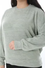 Kadın Büyük Beden Yeşil Yumoş Kumaş Yarasa Kollu Bluz 65N38636