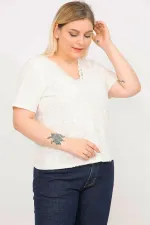 Kadın Kemik Büyük Beden Pamuklu Kumaş Önü Astarlı Dantel Bluz 65N35791