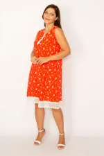 Kadın Nar Etek Ucu Dantel Detaylı Elbise 65N34170