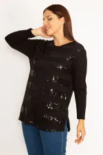 Kadın Siyah Önü Payet Detaylı Uzun Kollu Bluz 65N34724