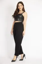 Kadın Siyah Büyük Beden Şalvar Kesim Yan Cepli Viskon Pantolon