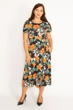 Kadın Renkli Beli Lastik Detaylı Elbise 65N35042