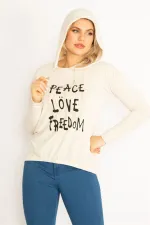 Kadın Bej Ön Baskılı Kapşonlu Etek Ucu Lastikli Bluz 65N34600