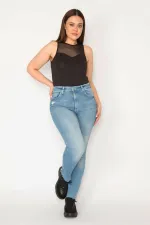 KADIN MAVİ YIRTIK DETAYLI YIKAMA SKİNNY JEAN PANTOLON