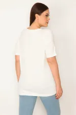 KADIN BEYAZ TAŞ VE LAK BASKILI BLUZ