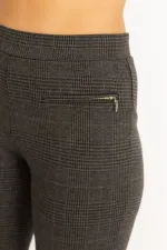 Leggings femme gris à carreaux et poches zippées décoratives 26A34810