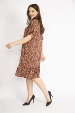 Kadın Bordo Büyük Beden Bisiklet Yakalı Etek Ucu Katlı Elbise