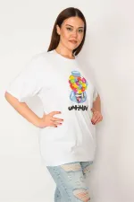 Kadın Beyaz Pamuklu Kumaş Dijital Baskılı Bluz 65N33277