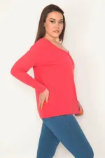 KADIN FUJYA ÖN PATI ÇITÇIT DÜĞMELİ LİKRALI BLUZ