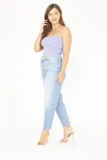 Kadın Büyük Beden Mavi Yüksek Bel 5 Cepli Kot Pantolon 65N36814