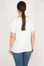 Kadın Kemik Büyük Beden Bisiklet Yakalı Ön Baskılı Bluz