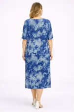Kadın Büyük Beden Mavi, Batik Desen Viskon Elbise 65N39469