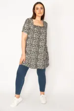 KADIN SİYAH YAKASI GİPE LASTİK VE CEP DETAYLI TUNİK