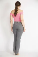 Kadın Gri Büyük Beden 5 Cepli Kot Pantolon