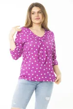 Kadın Büyük Beden Eflatun Yaka Fularlı Kalp Desenli Bluz 65N37144