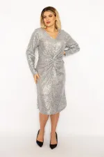 Kadın Gümüş Astarlı Payet Abiye Elbise 65N35023